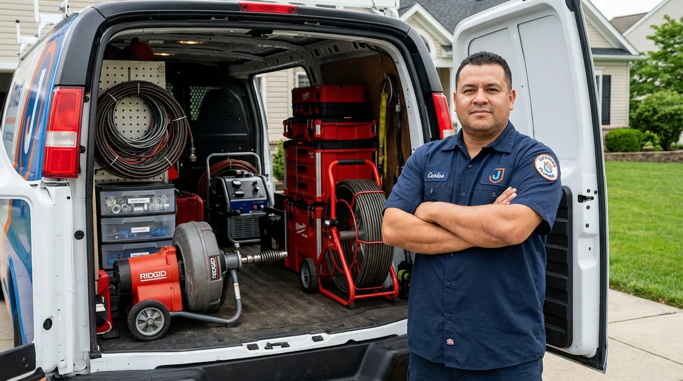 Professional drain cleaning equipment and Johns Plumbing LLC plumber in White Pigeon