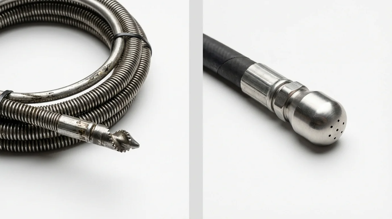 Drain snake cable and hydro jetting nozzle used for drain cleaning in White Pigeon, MI