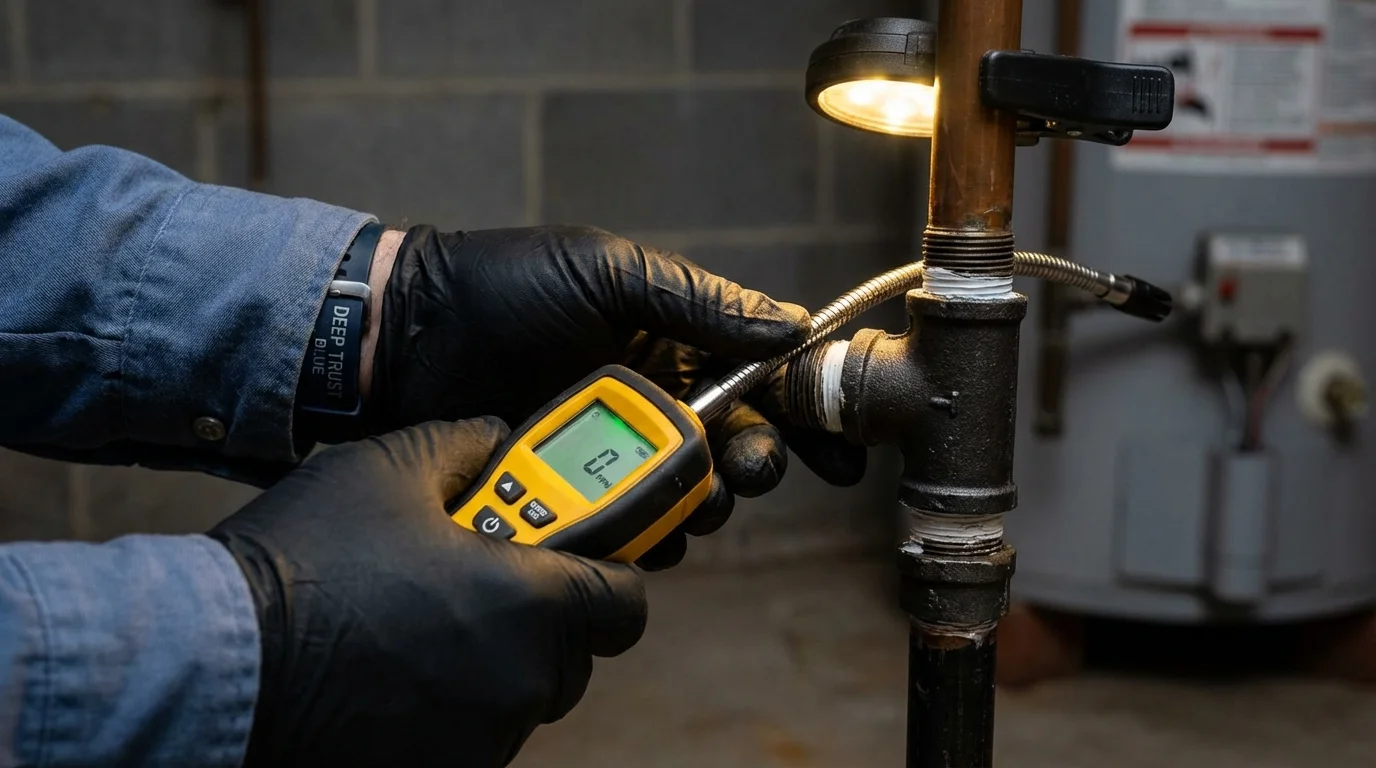 Gas leak detection with electronic sniffer by Johns Plumbing LLC in White Pigeon