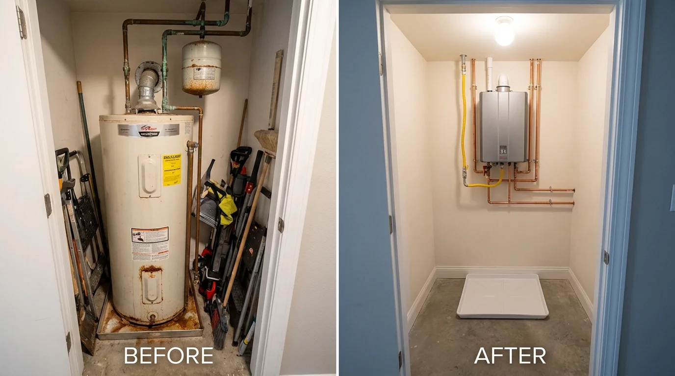 Tank water heater versus wall-mounted tankless unit comparison for White Pigeon, MI homeowners